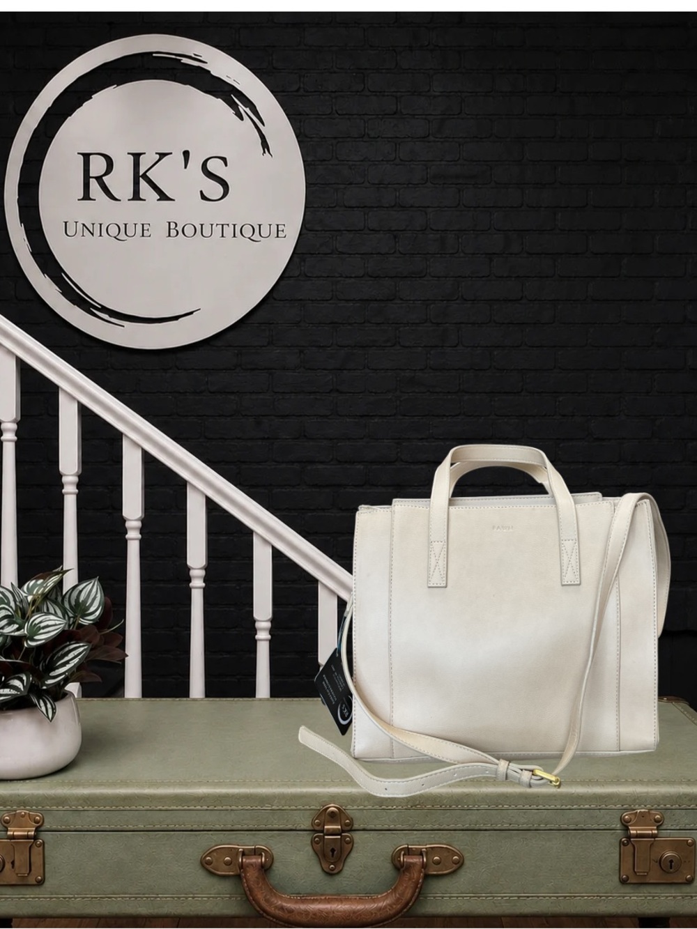 Cream Structured Shoulder Bag with Top Handles